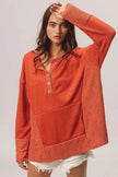 BiBi French Terry Knit Side Block Buttoned Henley Sweatshirt  Style Ratio