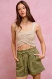 SO ME Paper Bag Patch Pocket Drawstring Twill Shorts  Style Ratio