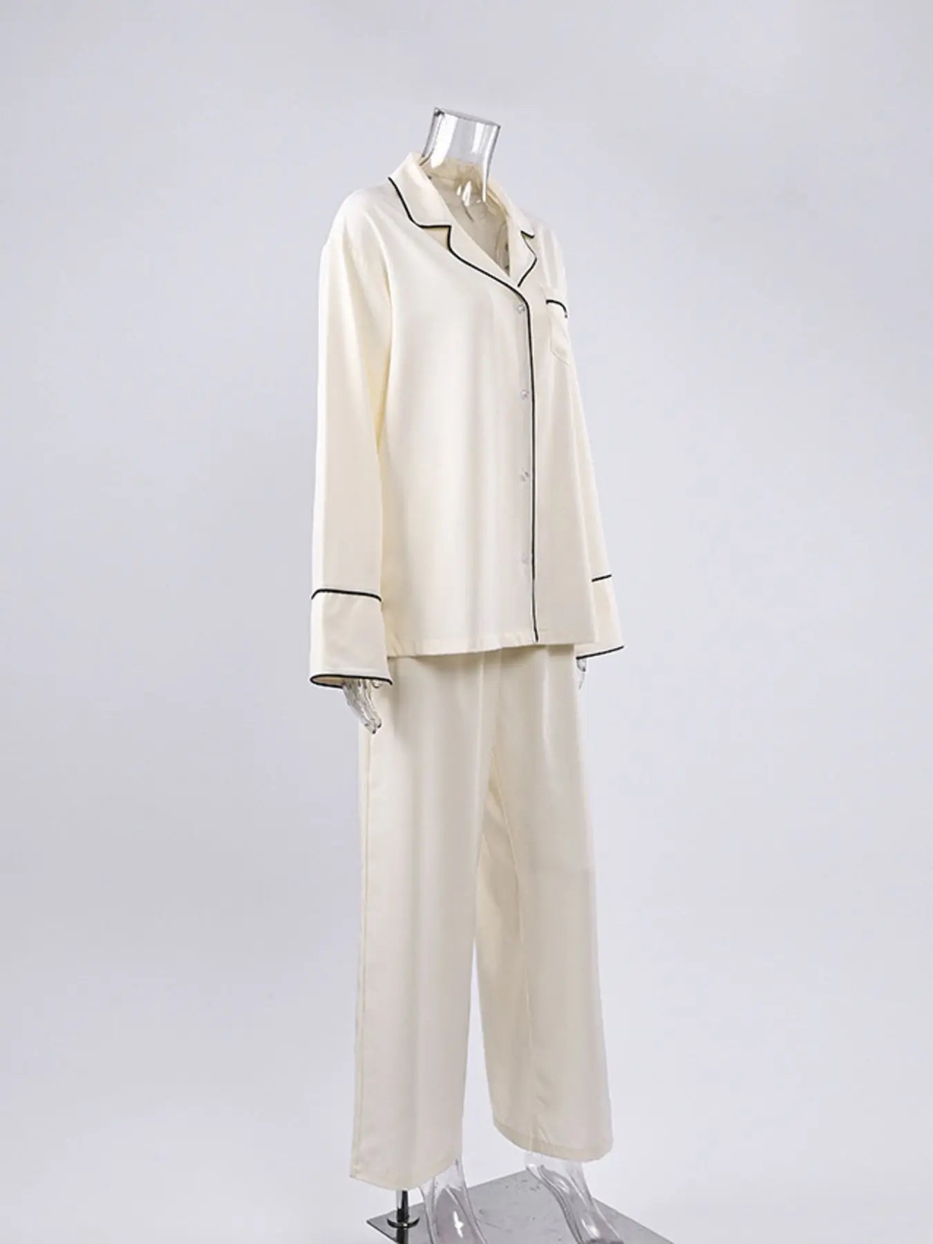 Contrast Trim Button Up Top and Pants Lounge Set  Style Ratio