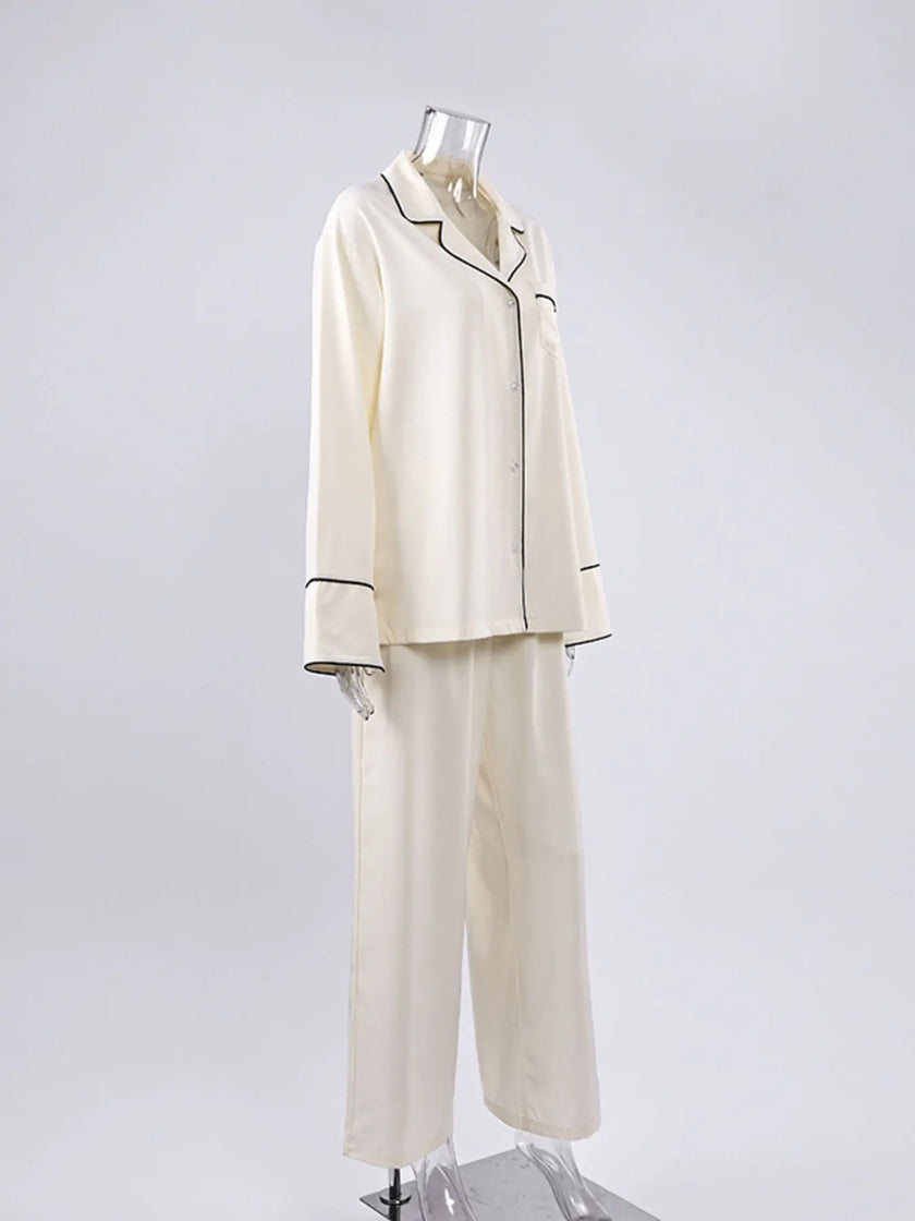 Contrast Trim Button Up Top and Pants Lounge Set  Style Ratio