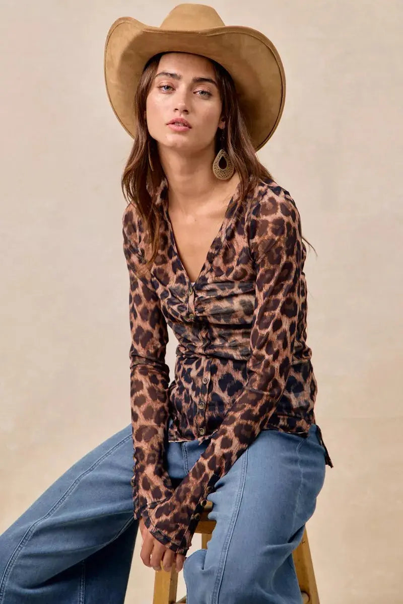 BiBi Leopard Printed Mesh Long Sleeve Top  Style Ratio