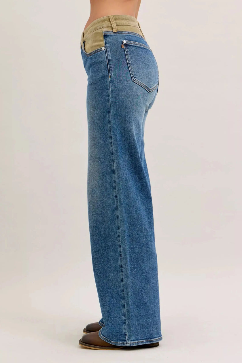 Judy Blue MR Column Straight Jeans with Corduroy Waist  Style Ratio
