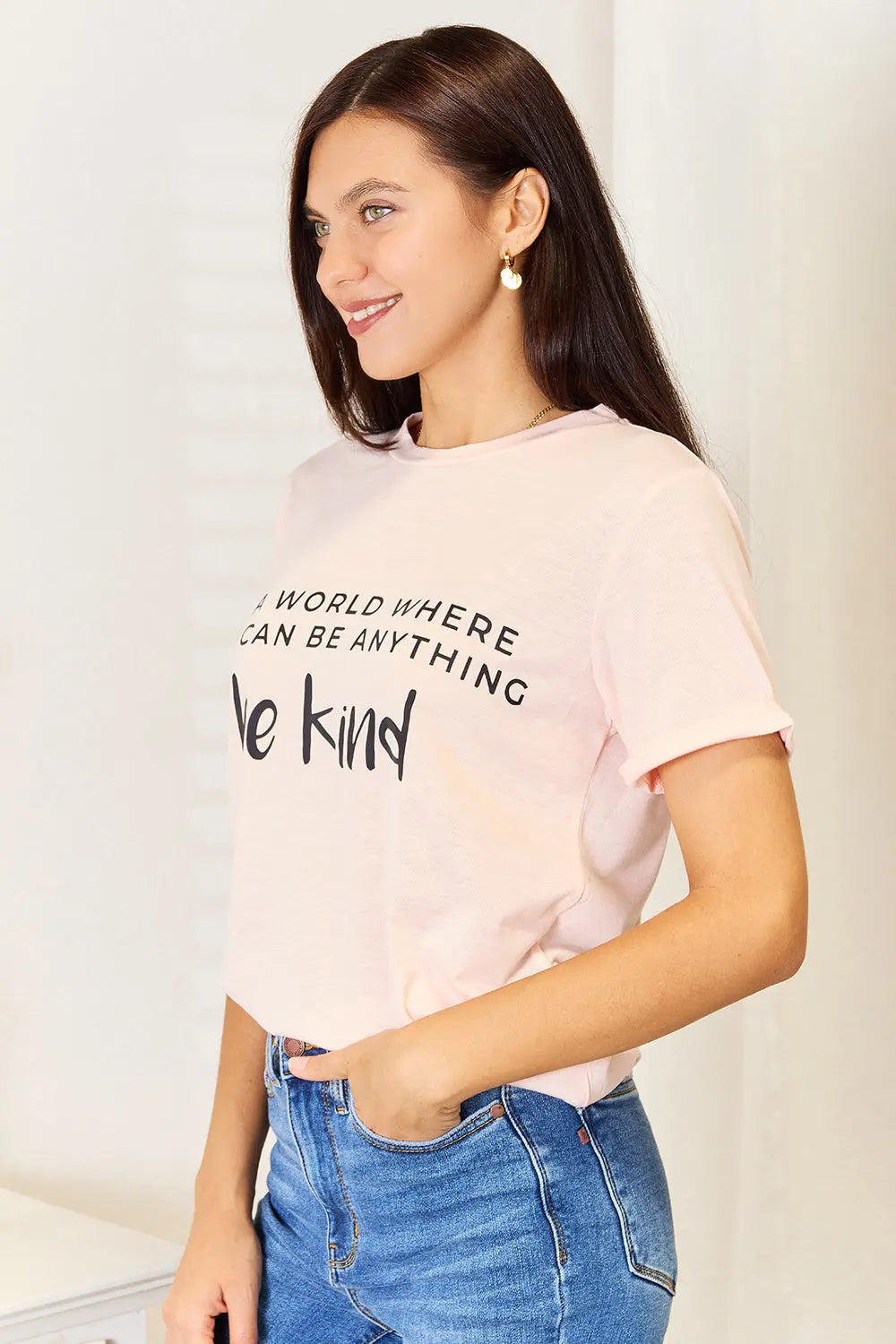 Simply Love Be Kind Graphic Cuffed Short Sleeve Shirt  Style Ratio