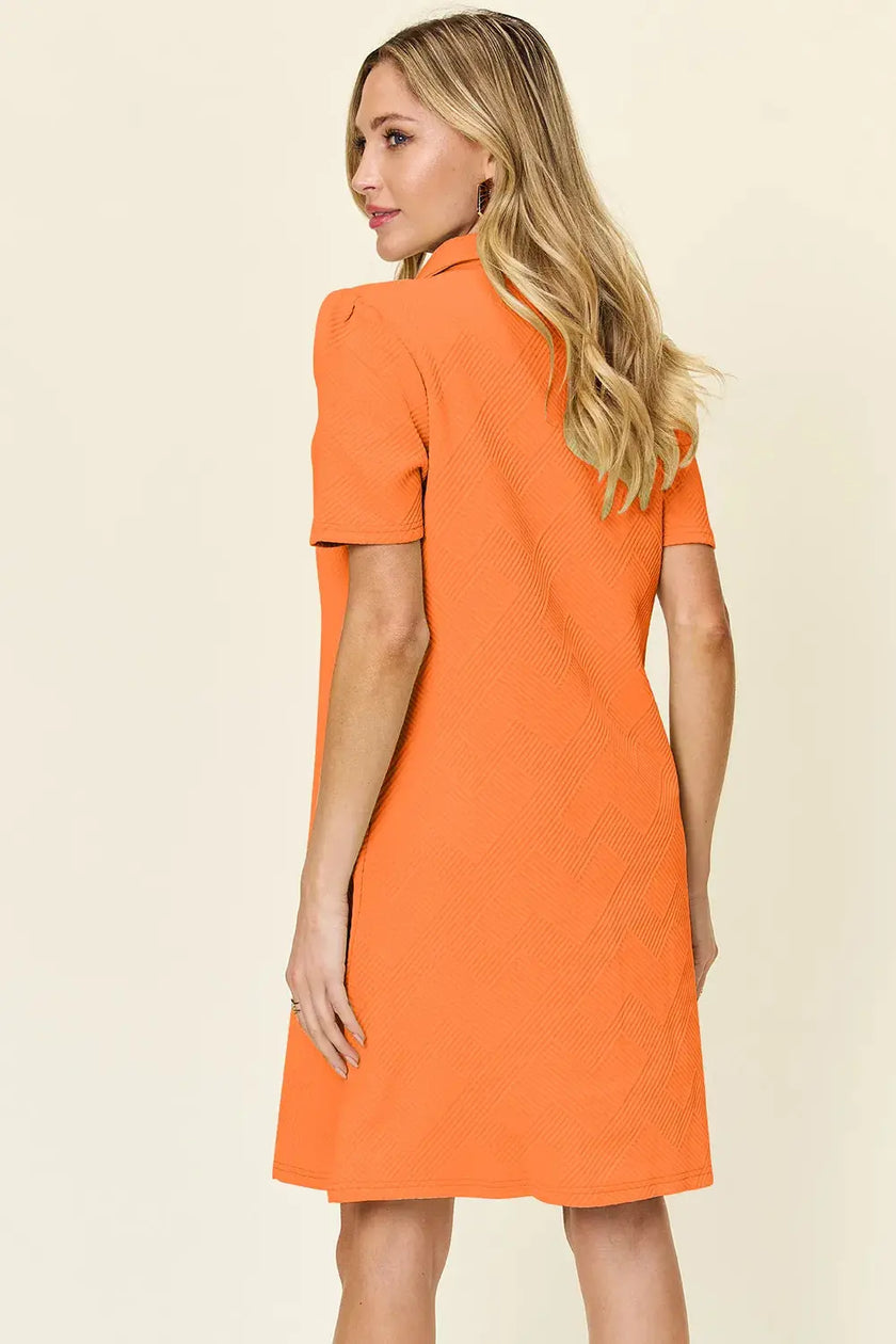 Double Take Full Size Texture Collared Neck Short Sleeve Dress  Style Ratio