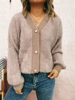 Fuzzy Button-Up Long Sleeve Cardigan  Style Ratio