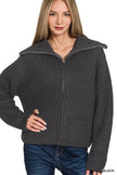 Zenana High Neck Full Zip Sweater Cardigan  Style Ratio
