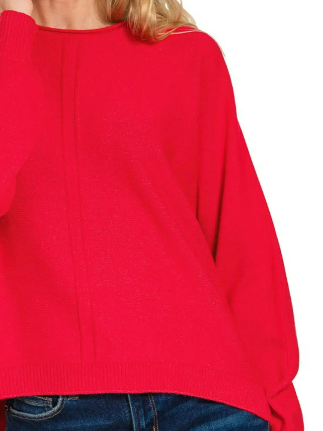 Zenana Viscose Front Seam Round-Neck Sweater  Style Ratio