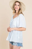 Lime N Chili Thin Striped with Tie Front Babydoll Blouse  Style Ratio