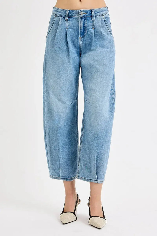 RISEN Full Size Mid Rise Fit Crop Wide Volume Leg Jeans  Style Ratio