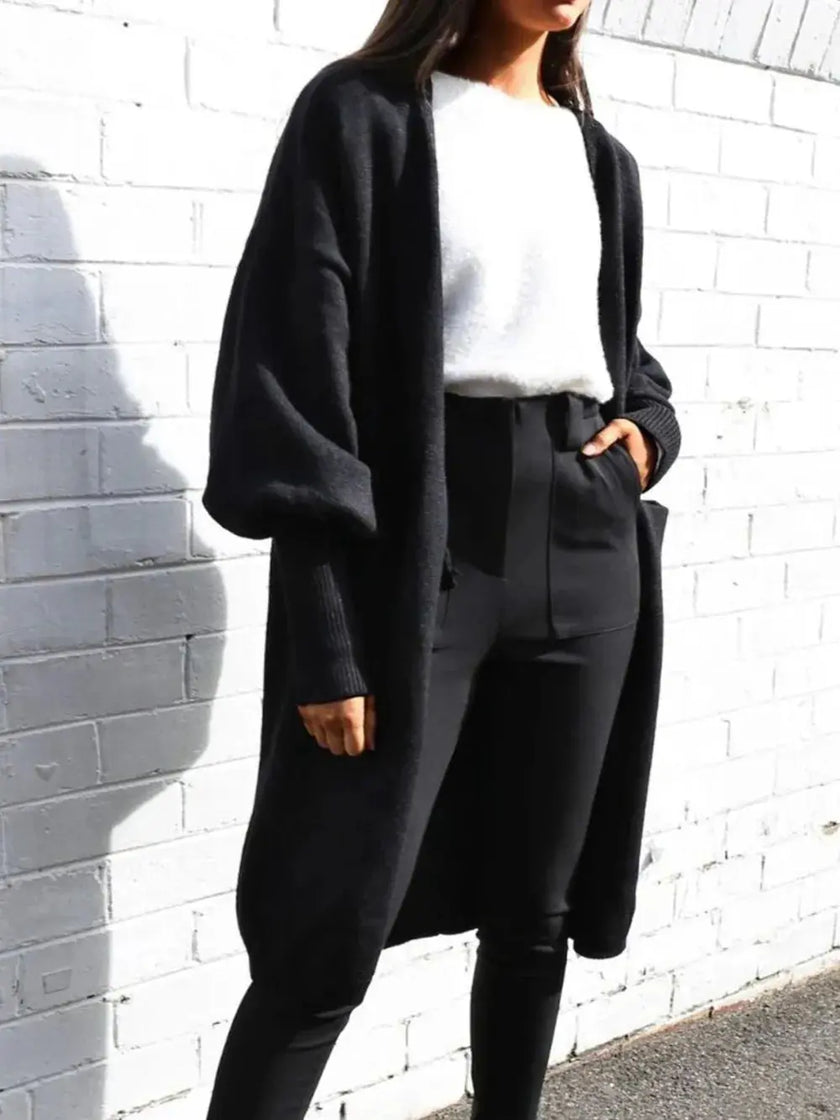 Perfee Open Front Dropped Shoulder Cardigan  Style Ratio