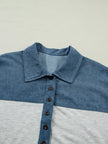 Color Block Denim Patchwork Button Polo Collar Short Sleeve Top  Style Ratio