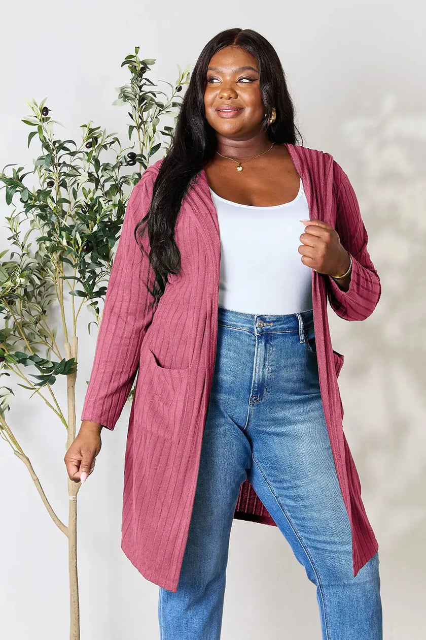 Basic Bae Full Size Hooded Sweater Cardigan  Style Ratio