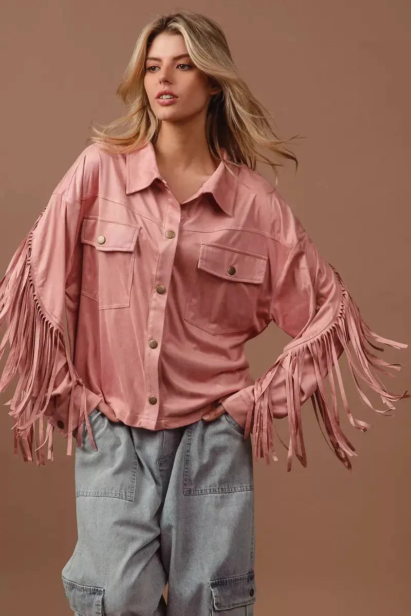 BiBi Suede Fringe Long Sleeve Jacket  Style Ratio