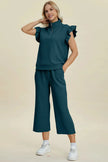 Double Take Full Size Texture Ruffle Short Sleeve Top and Wide Leg Pants Set  Style Ratio