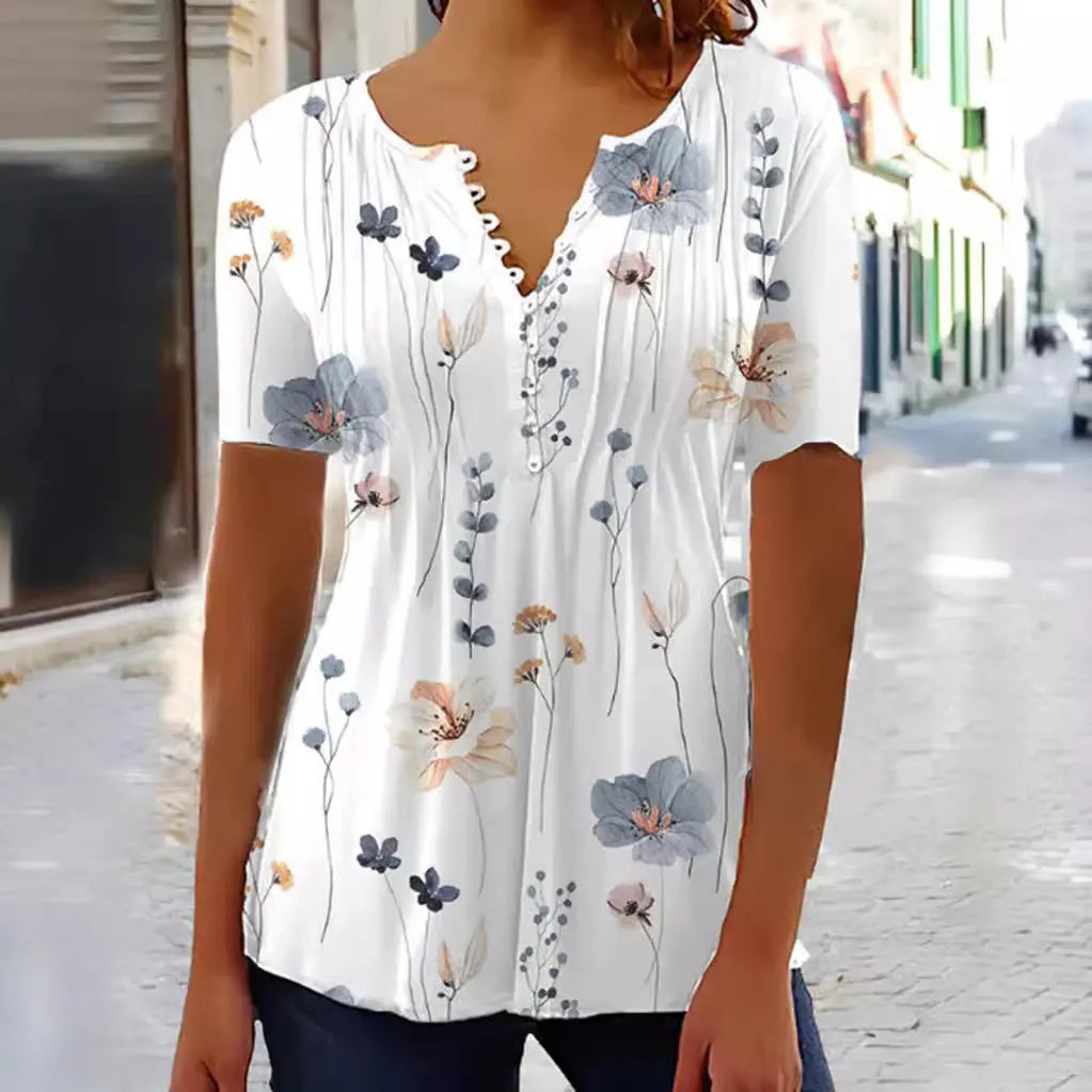 Short Sleeve Buttoned Blouse  Style Ratio