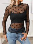 Floral Mock Neck Long Sleeve Mesh Top  Style Ratio