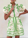 Printed Puff Sleeve Top and Skirt Set  Style Ratio