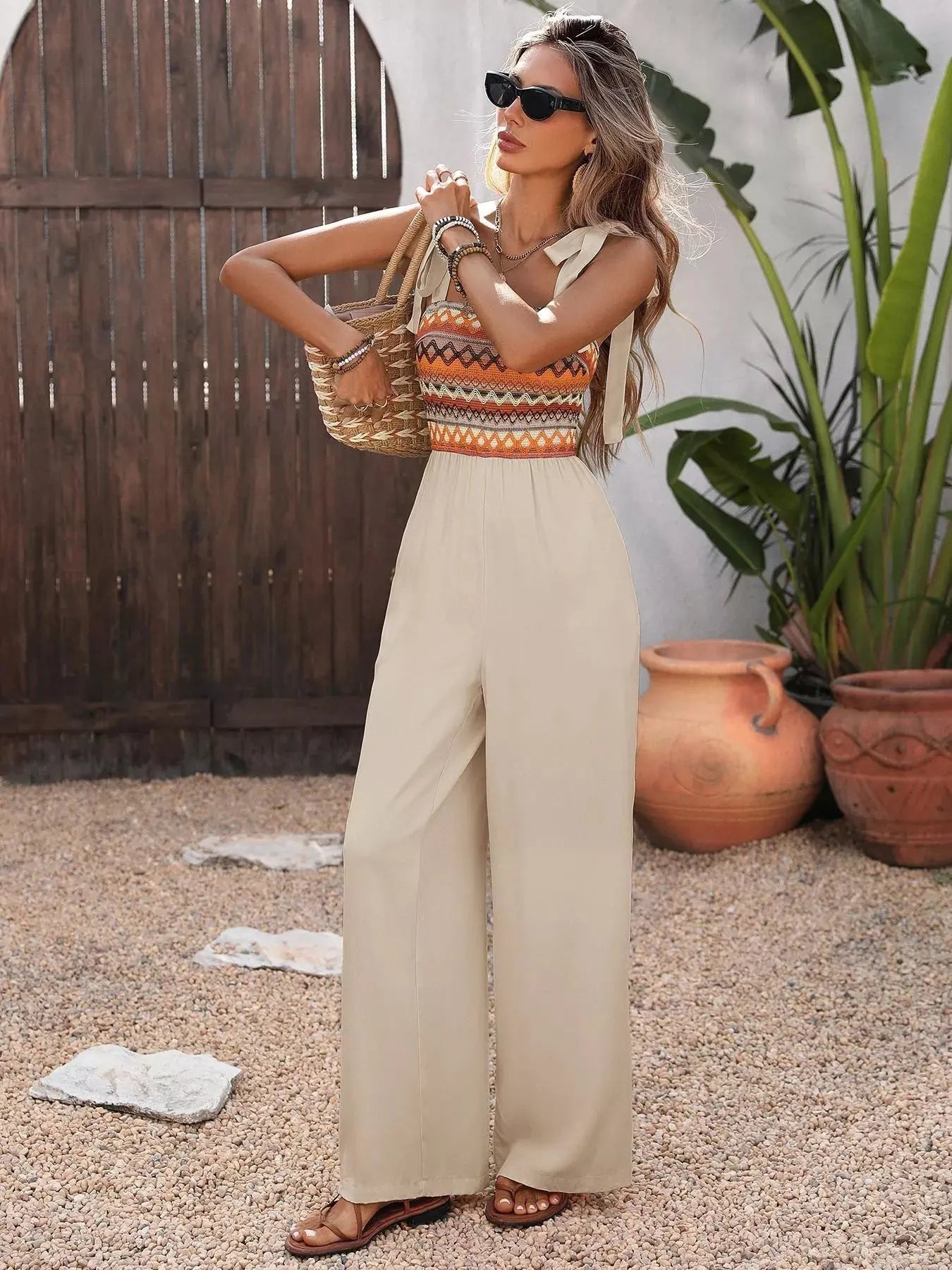 Tie Shoulder Wide Leg Jumpsuit  Style Ratio