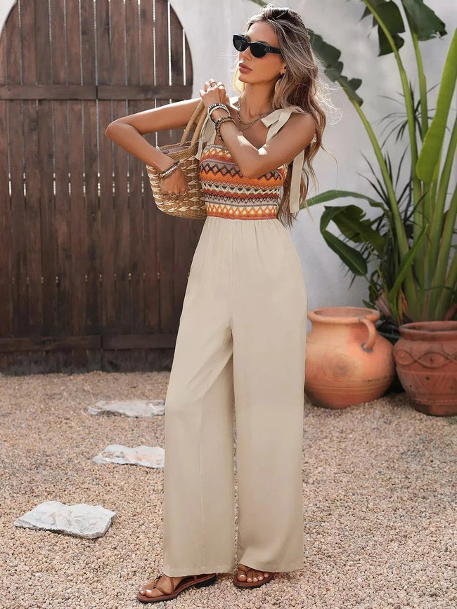 Tie Shoulder Wide Leg Jumpsuit  Style Ratio