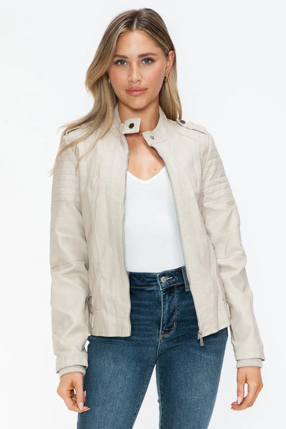 Snobbish Leather Biker Jacket with Side Zip Pockets Trendsi