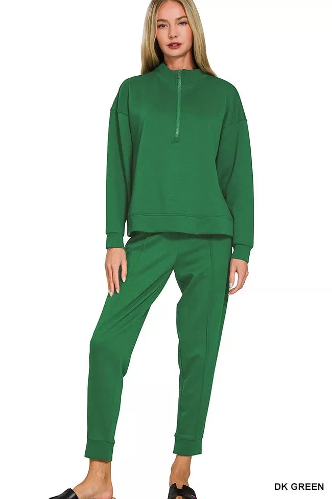 Zenana Scuba Half Zip Pullover and Jogger Set  Style Ratio
