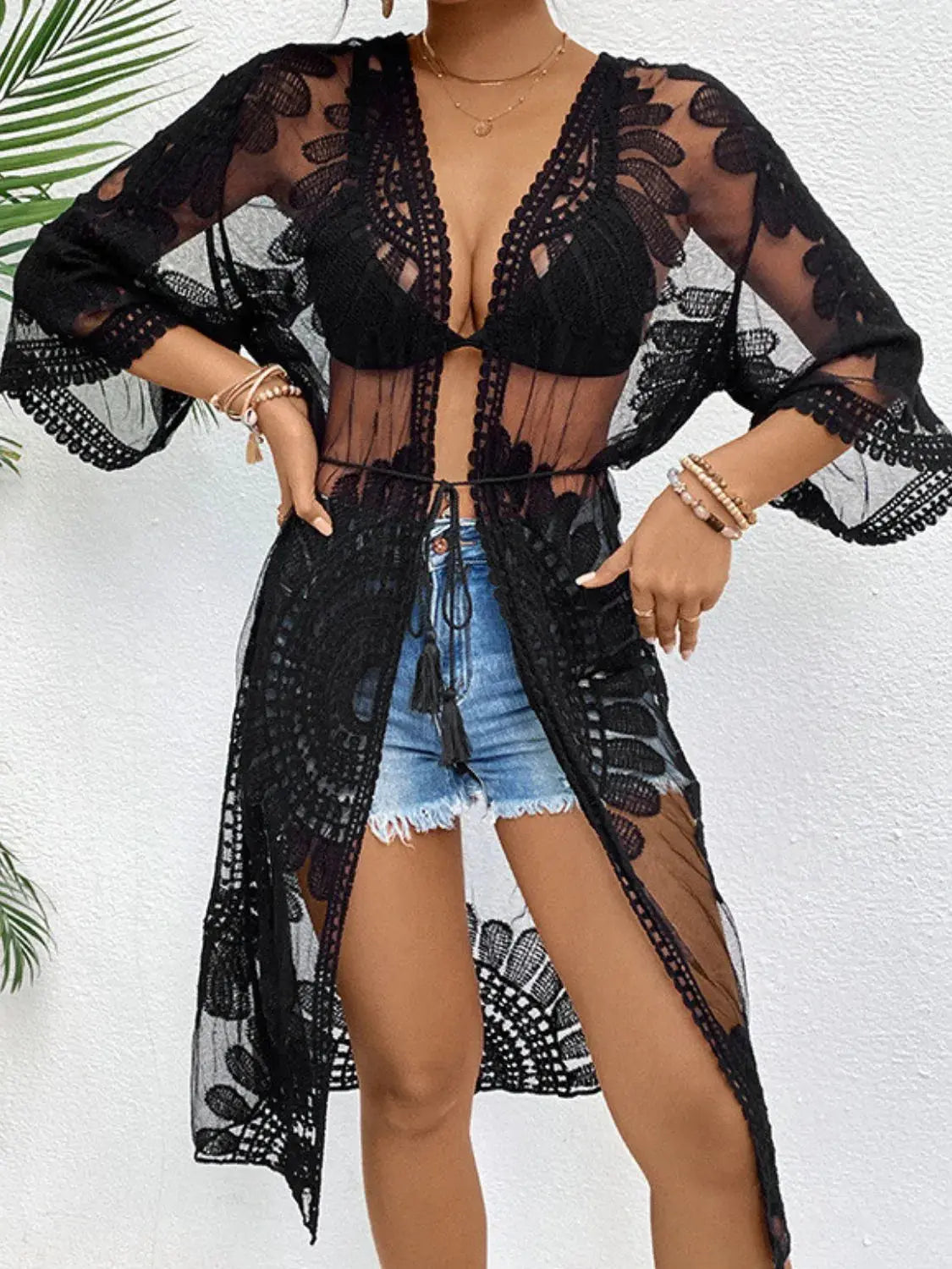 Lace Open Front Longline Cover-Up  Style Ratio