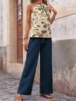 Printed Tank Top and Wide Leg Pants Set  Style Ratio