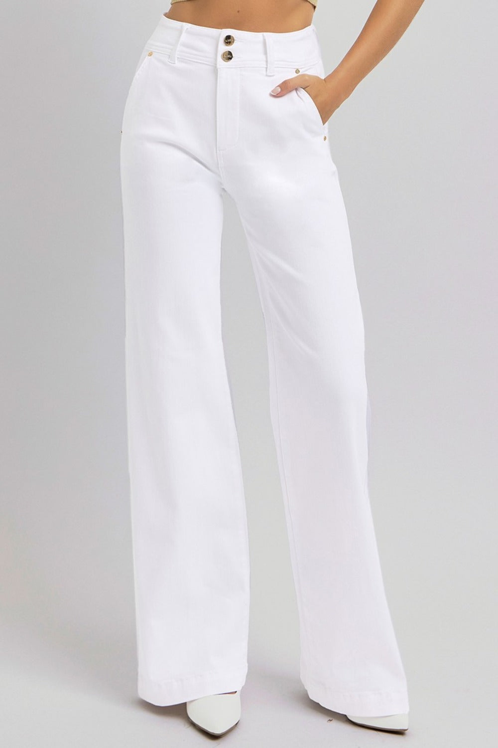 Double Button Wide Leg Jeans