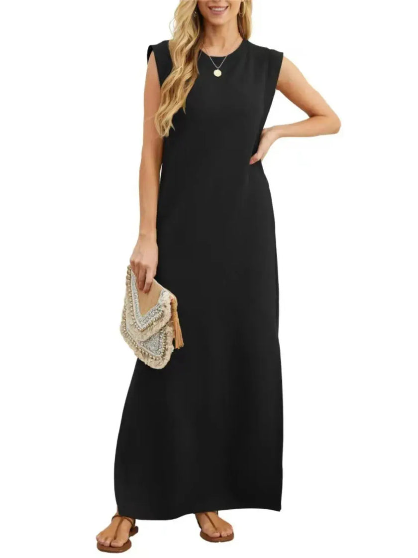 Full Size Slit Round Neck Sleeveless Maxi Tank Dress  Style Ratio