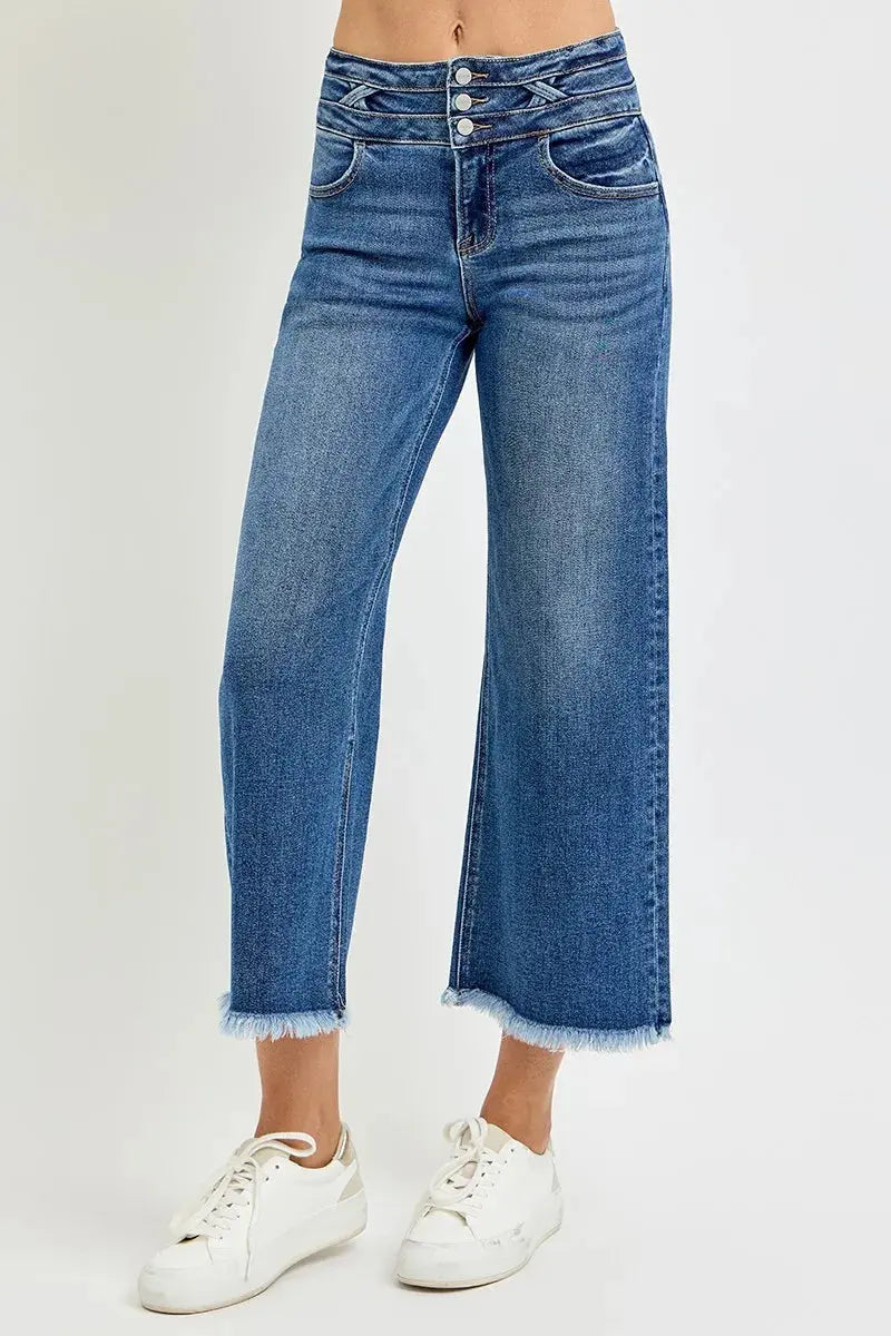 RISEN High Rise Crop Wide Leg Jeans with Wide Band Detail  Style Ratio