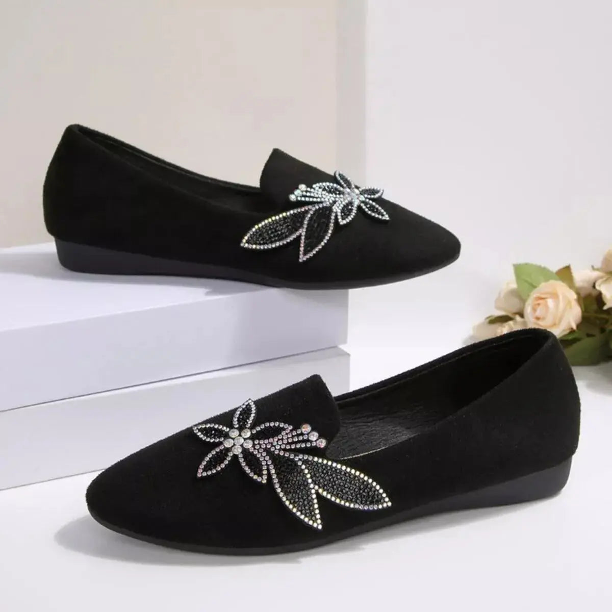 Rhinestone Point Toe Flats Slip-Ons  Style Ratio