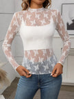 Floral Mock Neck Long Sleeve Mesh Top  Style Ratio