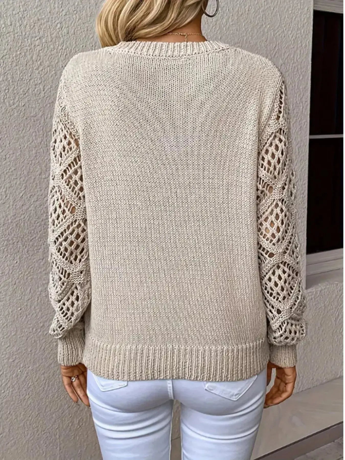 V-Neck Hollow-Out Sleeve Knit Sweater  Style Ratio