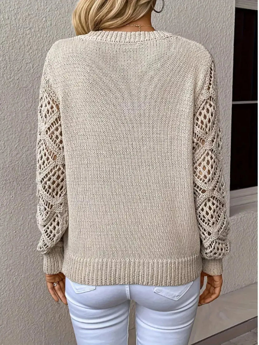 V-Neck Hollow-Out Sleeve Knit Sweater  Style Ratio