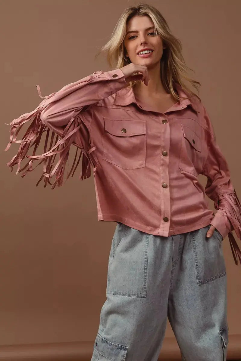BiBi Suede Fringe Long Sleeve Jacket  Style Ratio