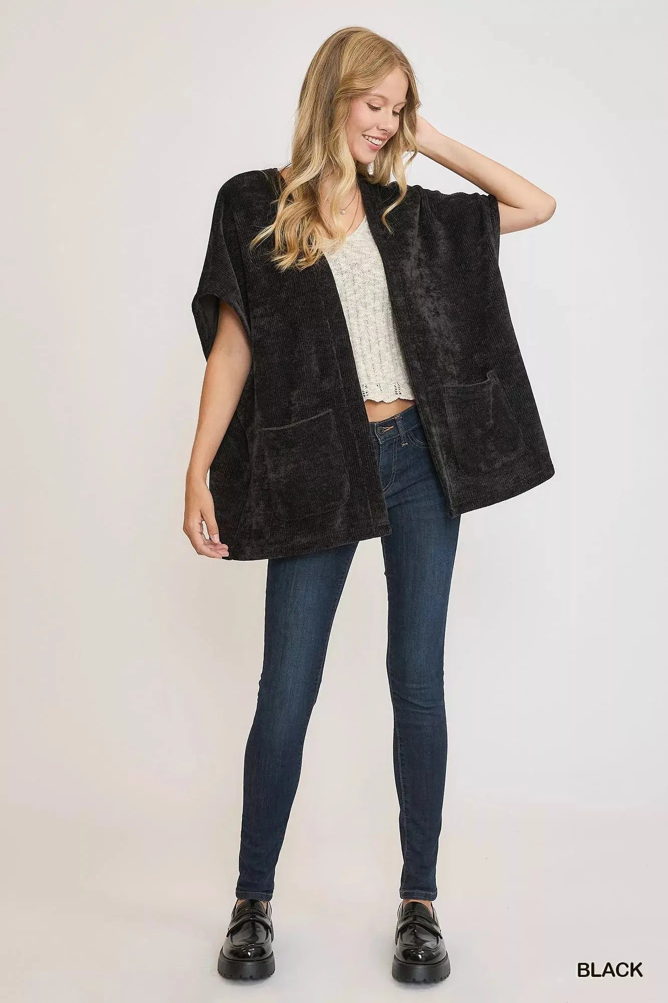 Umgee Open Front Knit Cardigan with Front Pockets  Style Ratio
