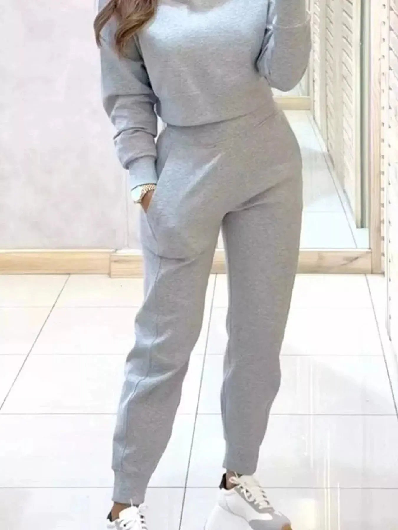 Casual Chic Cropped Sweatshirt and Jogger Set  Style Ratio