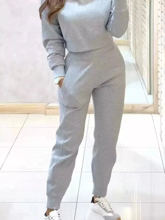 Casual Chic Cropped Sweatshirt and Jogger Set  Style Ratio