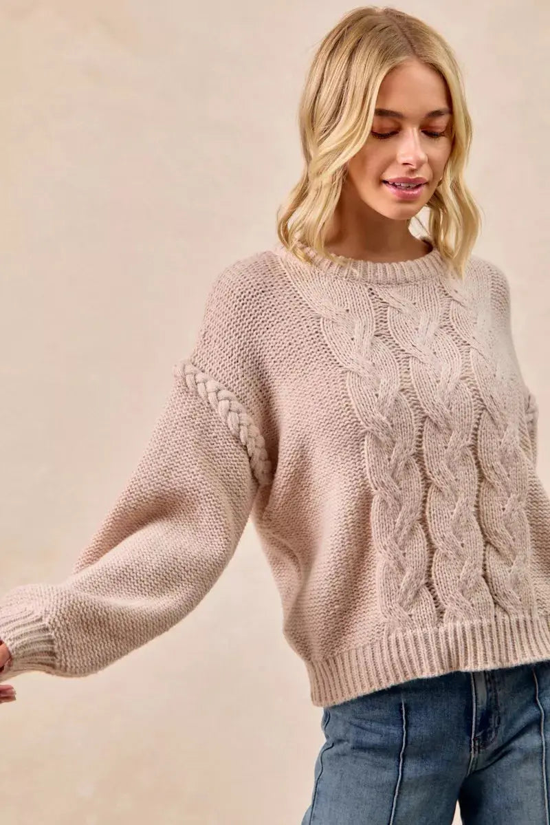 BiBi Cable Knit Sweater with Shoulder Braid Detail  Style Ratio