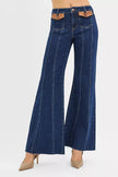 RISEN High Rise Wide Flare Jeans with Front Leather Pocket Detail  Style Ratio