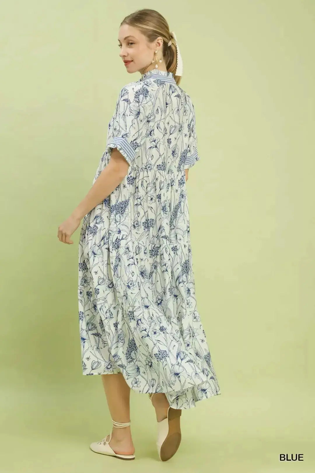 Umgee Floral Tiered Midi Dress with Ruffle Trim  Style Ratio