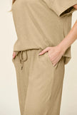 Double Take Texture Round Neck Short Sleeve Shirt and Wide Leg Pants  Style Ratio