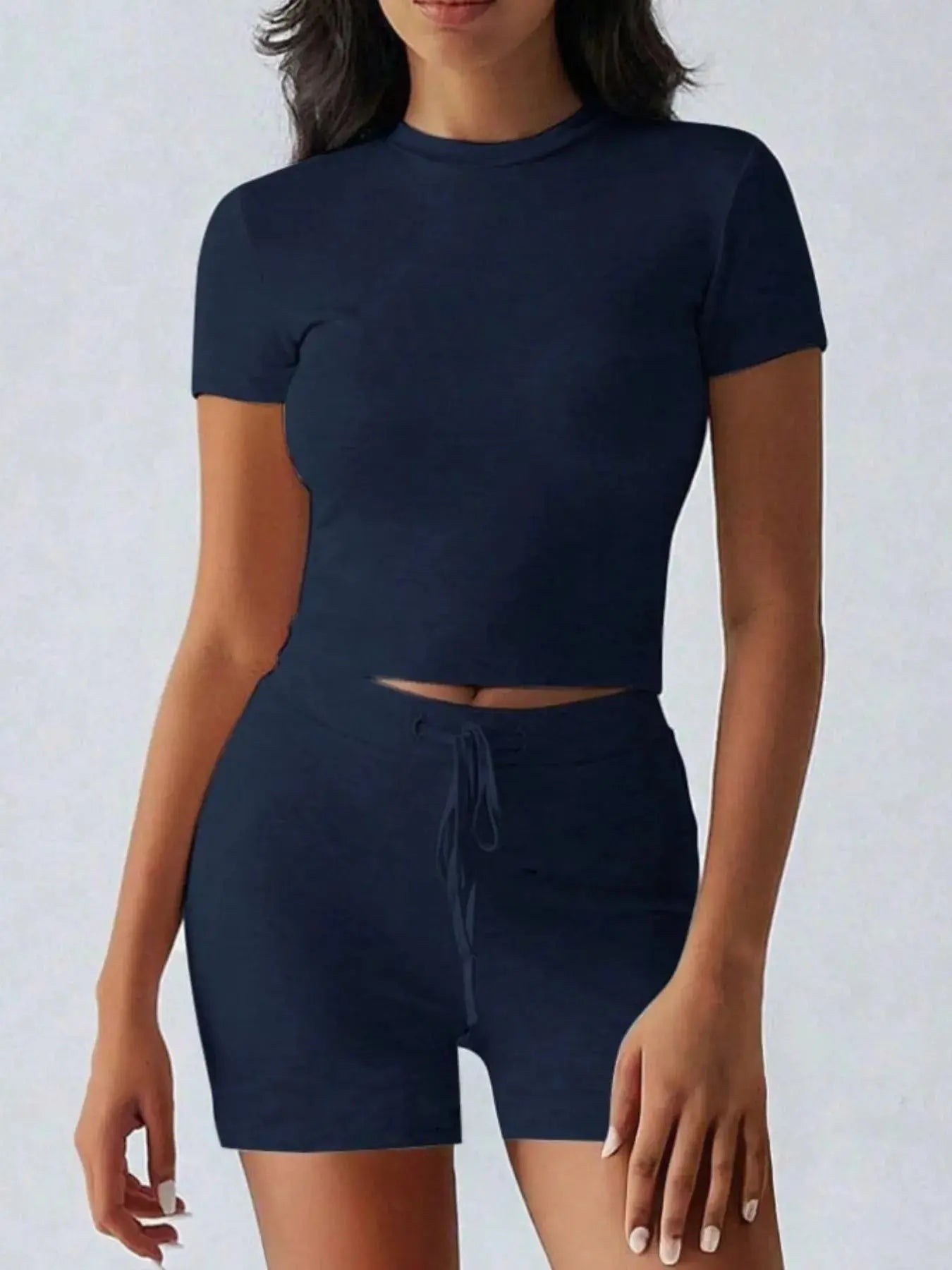 Round Neck Short Sleeve Top and Shorts Loungewear  Style Ratio