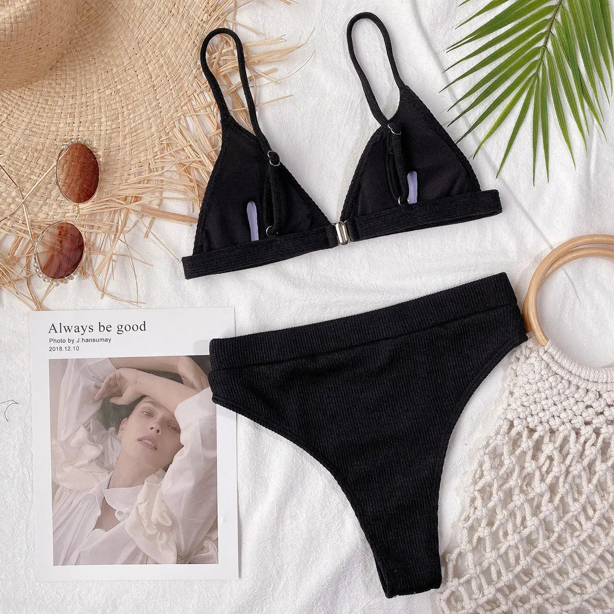 Spaghetti Strap Ribbed Bikini  Style Ratio