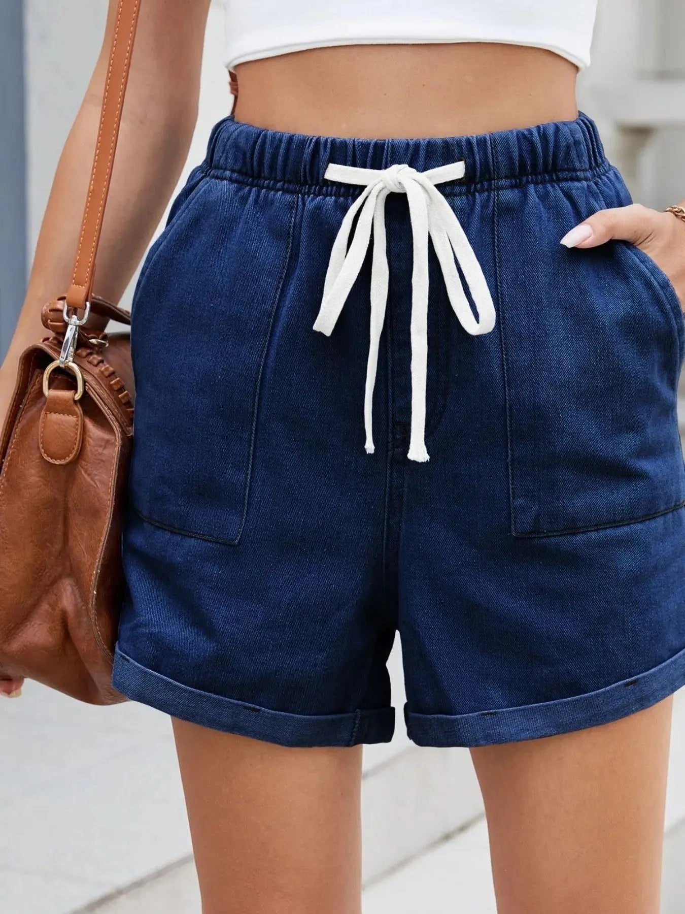 Drawstring Wash Denim Shorts  Style Ratio
