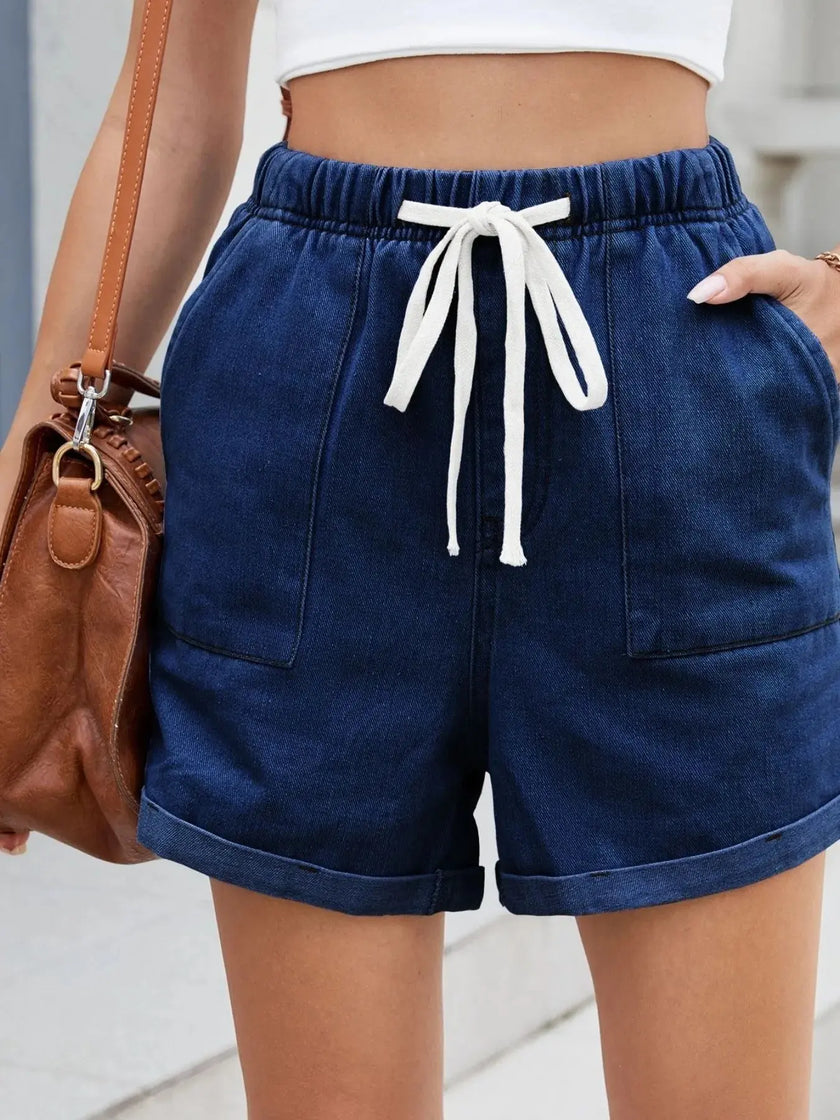 Drawstring Wash Denim Shorts  Style Ratio