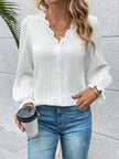 V-Neck Lace Detail Flounce Sleeve Blouse  Style Ratio