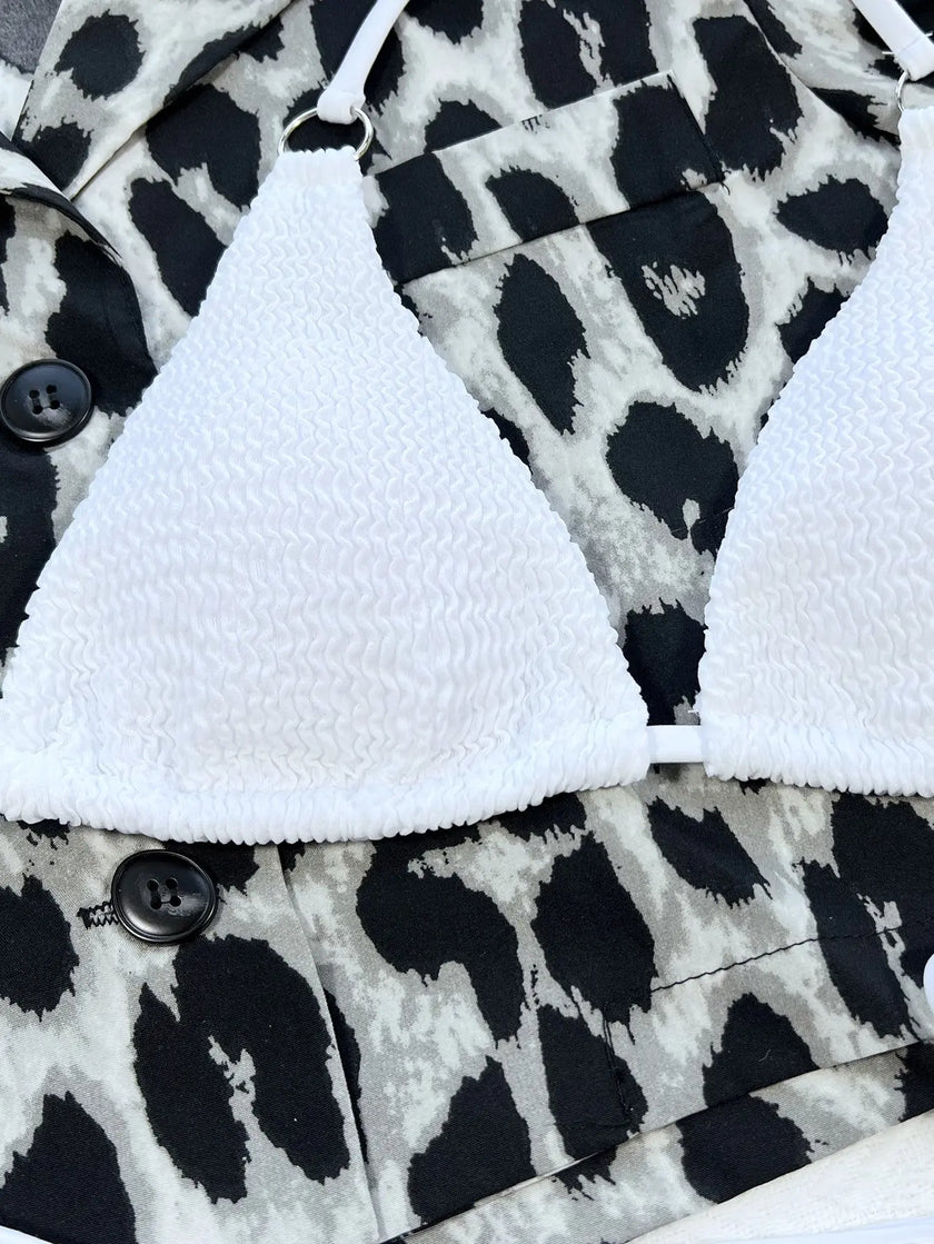 Textured Halter Neck Tie Side Bikini  Style Ratio