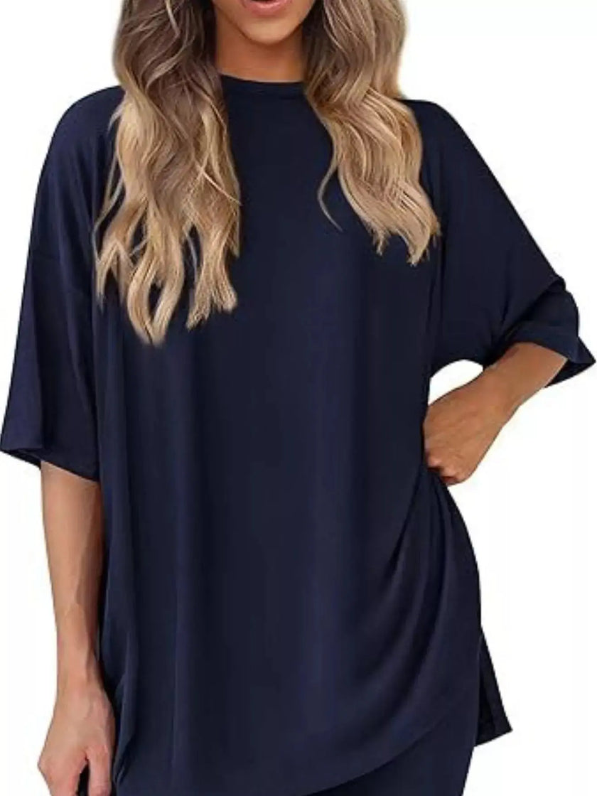 Full Size Relaxed Fit Top and Shorts Two-Piece Set  Style Ratio