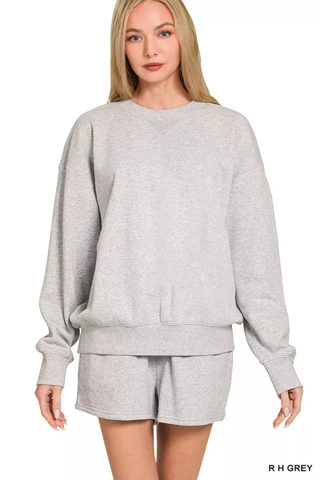Zenana Fleece Long Sleeve Sweatshirts & Shorts Set  Style Ratio
